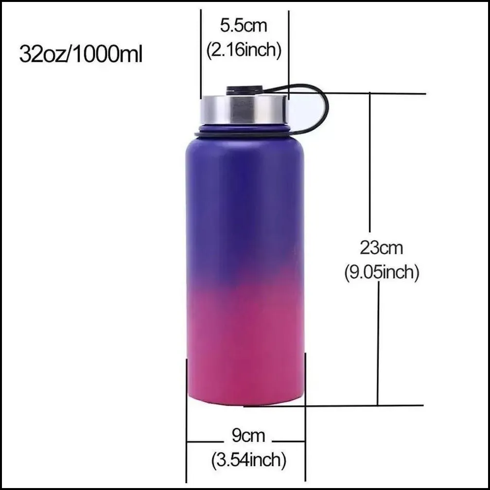 32oz/1000ml mugs stainless steel car cups vacuum insulated double wall water bottle thermal sublimation gradient color space cup