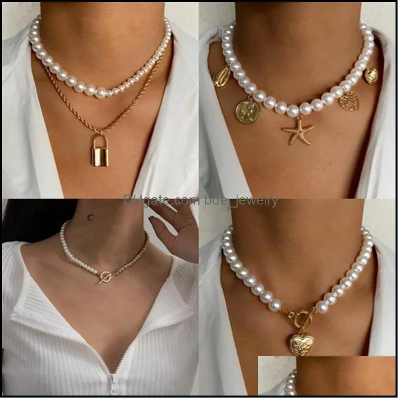 pendant necklaces wife white big imitation pearl choker necklace for women chain 2022 trend fashion summer beach jewelrypendant