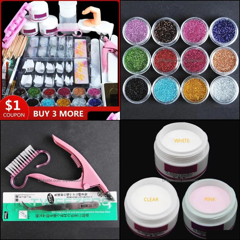 acrylic nail art kit manicure set 12 colors nail glitter powder decoration acrylic pen brush art tool kit for beginners