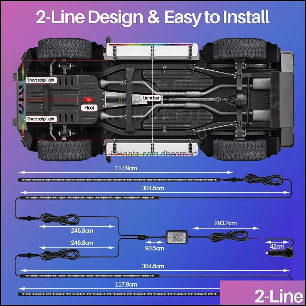 12v car light flexible strip waterproof led underbody lights phone app control car led neon light decorative atmosphere lamp