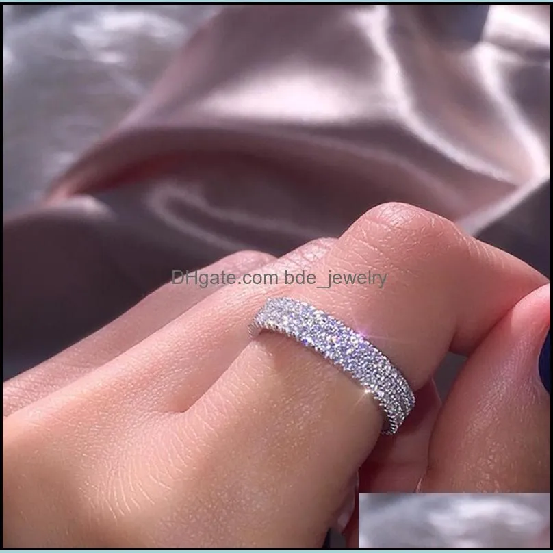 cluster rings simple 3 row cubic zirconia 925 sterling silver for women fashion wedding engagement band jewelry bague femme