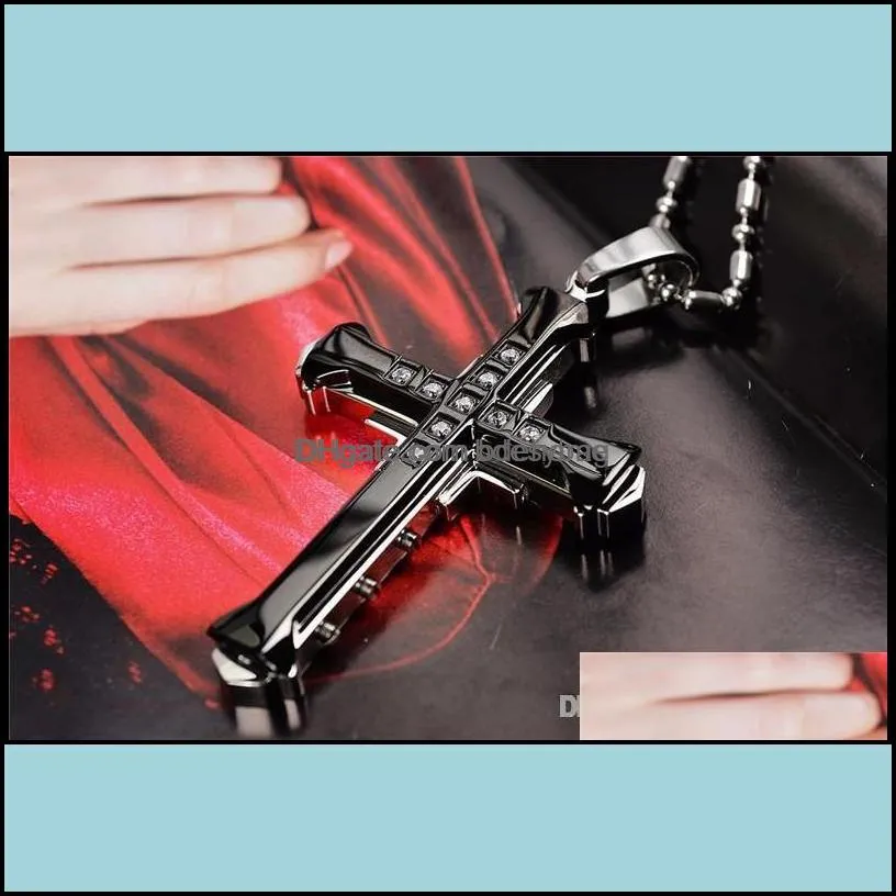 mens crystal cross pendant sier gold black stainless steel necklace drop delivery 2021 necklaces pendants jewelry pyikm