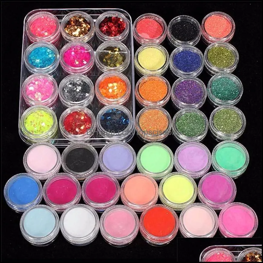 wholesale colorwomen 37 in 1 professional manicure set acrylic glitter powder french nail art decor tips set 160927 drop shipping