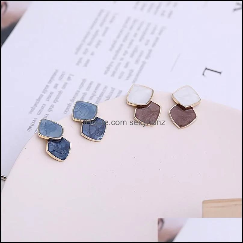 stud temperament simple stitching contrast color geometric combination pack earrings