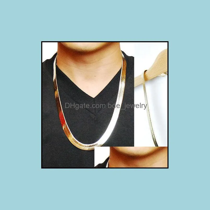 golden snake chain boutique 1cm flat snake/dragon bone retro copper hip hop herringbone necklace metal women men jewelry