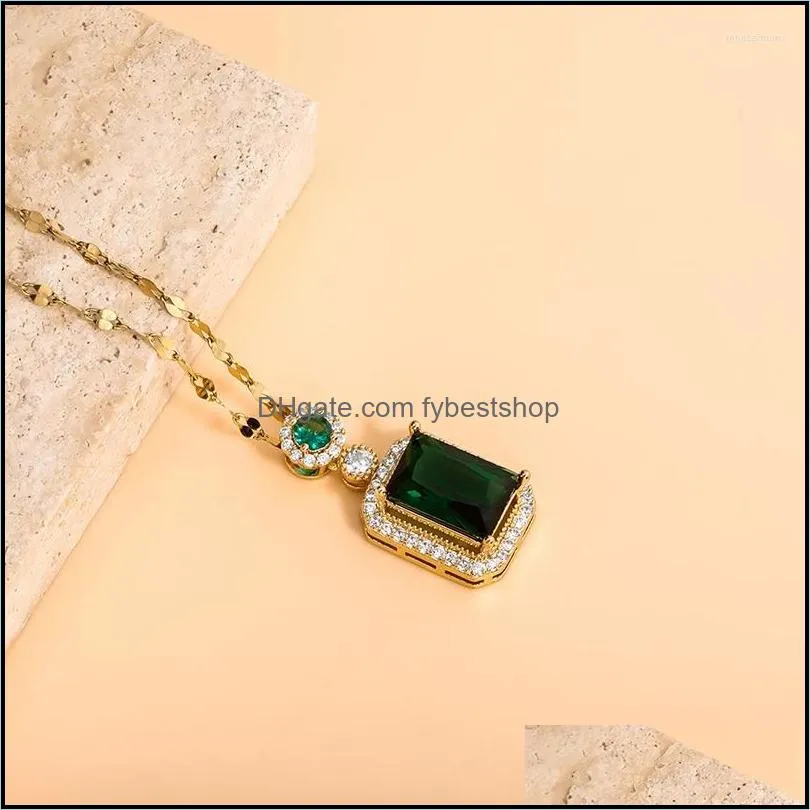 pendant necklaces hip hop green square cz stone paved bling iced out geometric pendants necklace for men women rapper jewelry gift