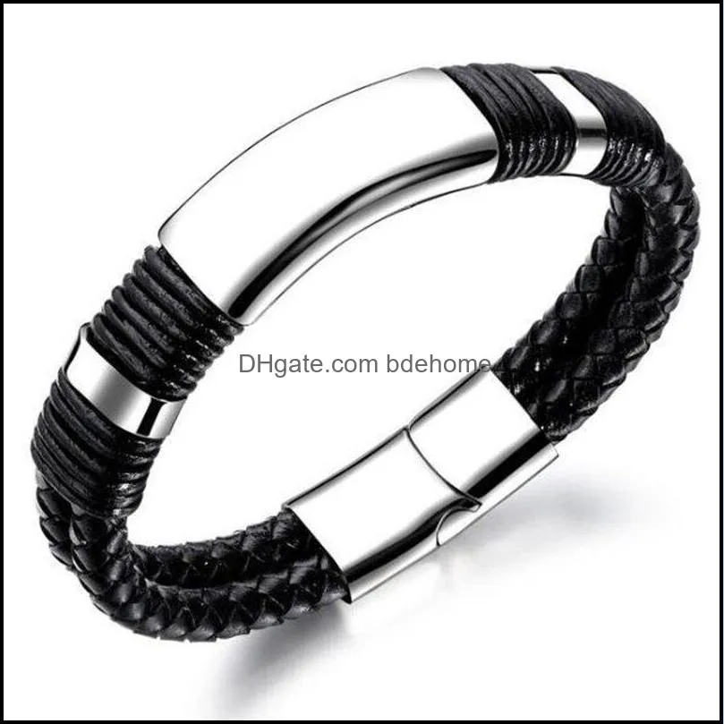 bangle fashion trendy hip hop personality cool doublelayer braided leather bracelet for men punk jewelry