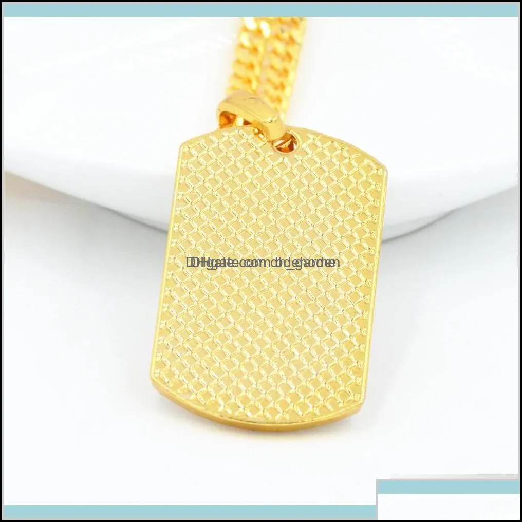 mens jewelry vintage filled iced out rhinestone gold color charm square dog tag necklace with cuban chain hip hop bam2h necklaces