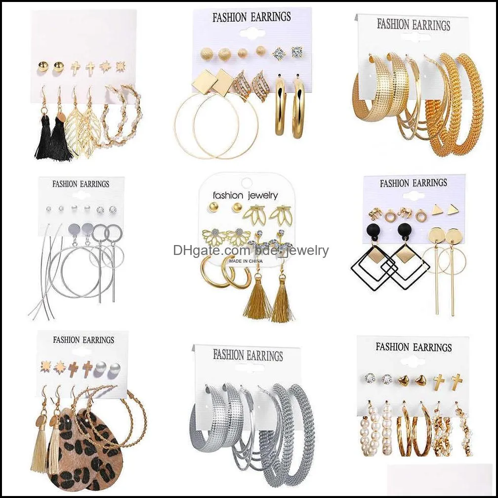 womens earrings hoopdangle stud gold silver plated tassel earring creative simple acrylic earring set 6 pairs