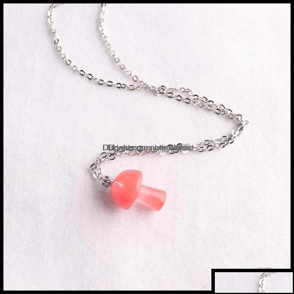 pendant necklaces pendants jewelry natural stone carving mushroom shape reiki healing crystal tiger eye rose quartz amethyst agate opal