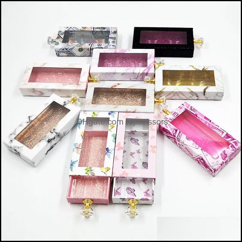25mm mink lashes eyelashes package butterfly eyelash packaging box crystal handle empty lash boxes with tray rectangle case