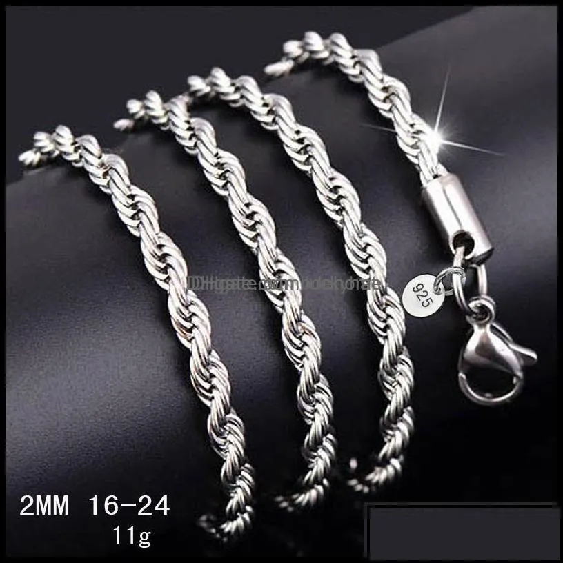 chains necklaces pendants jewelry 1630inches 2mm 925 sterling sier twisted rope chain necklace for womenmen fashion diy in bk drop