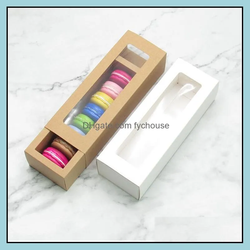 30pcs macaron packing paper box white brown kraft carboard box with transparent window diy cookie macaron gift1