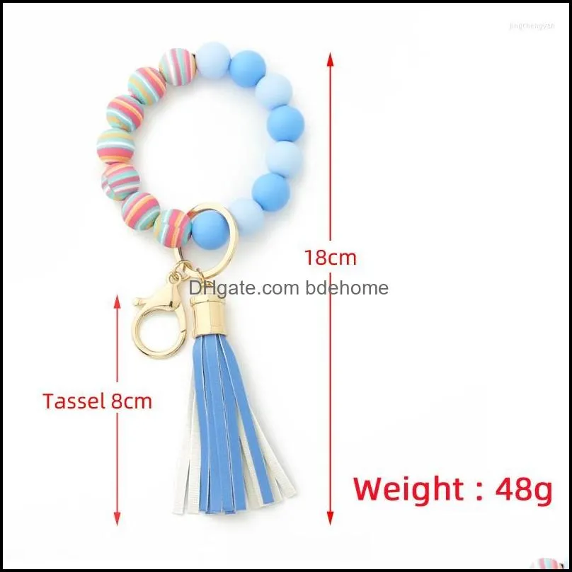 bangle 2022 silicone keychain for keys tassel wood beads bracelet keyring women accessories multicolor wholesale
