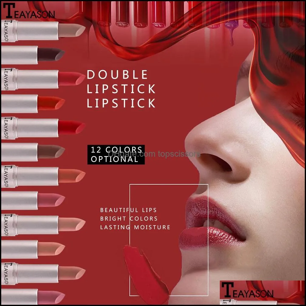 teayason lip gloss 2in1 double head long lasting matte bean paste color lipgloss liquid lipstick tint makeup lips liner high quality
