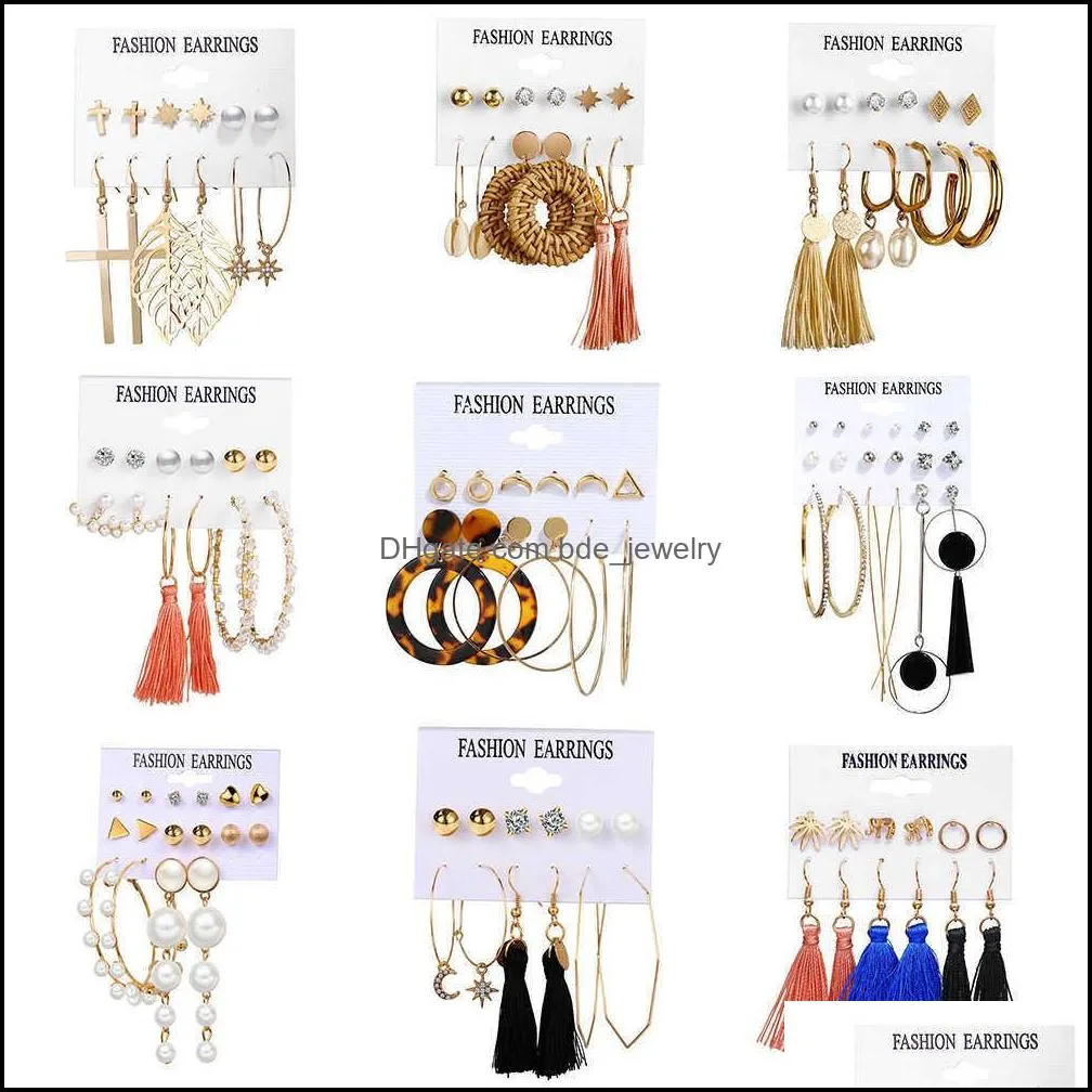 womens earrings hoopdangle stud gold silver plated tassel earring creative simple acrylic earring set 6 pairs