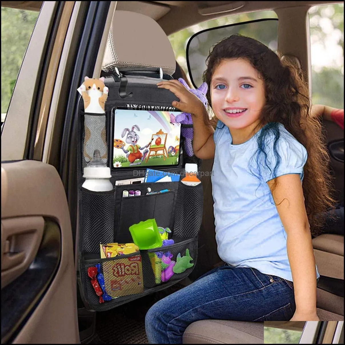 2pcs car seat back organizer 9 storage pockets with touch screen tablet holder protector for kids children accessories