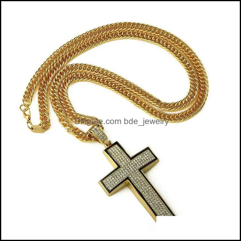 large bling cross 3d hip hop iced out religious pendant franco chain 35 4 gold silver plated for men women jewelry fashion gift