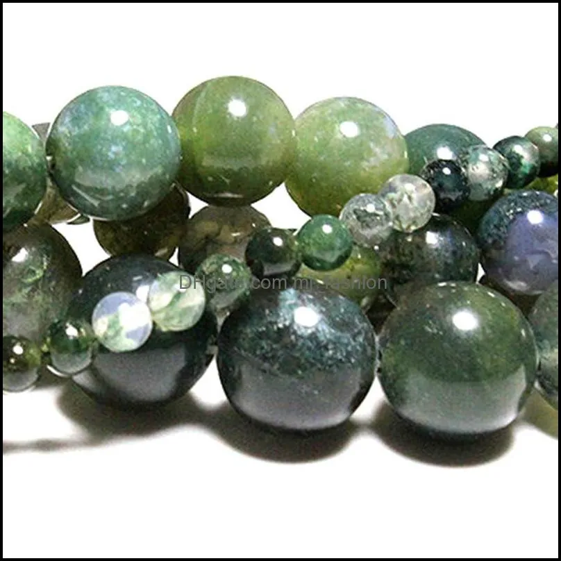 8mm wholesale moss grass agat natural stone round loose green beads for jewelry making 4/6/8/10/12 mm diy bracelet strand 15.5``