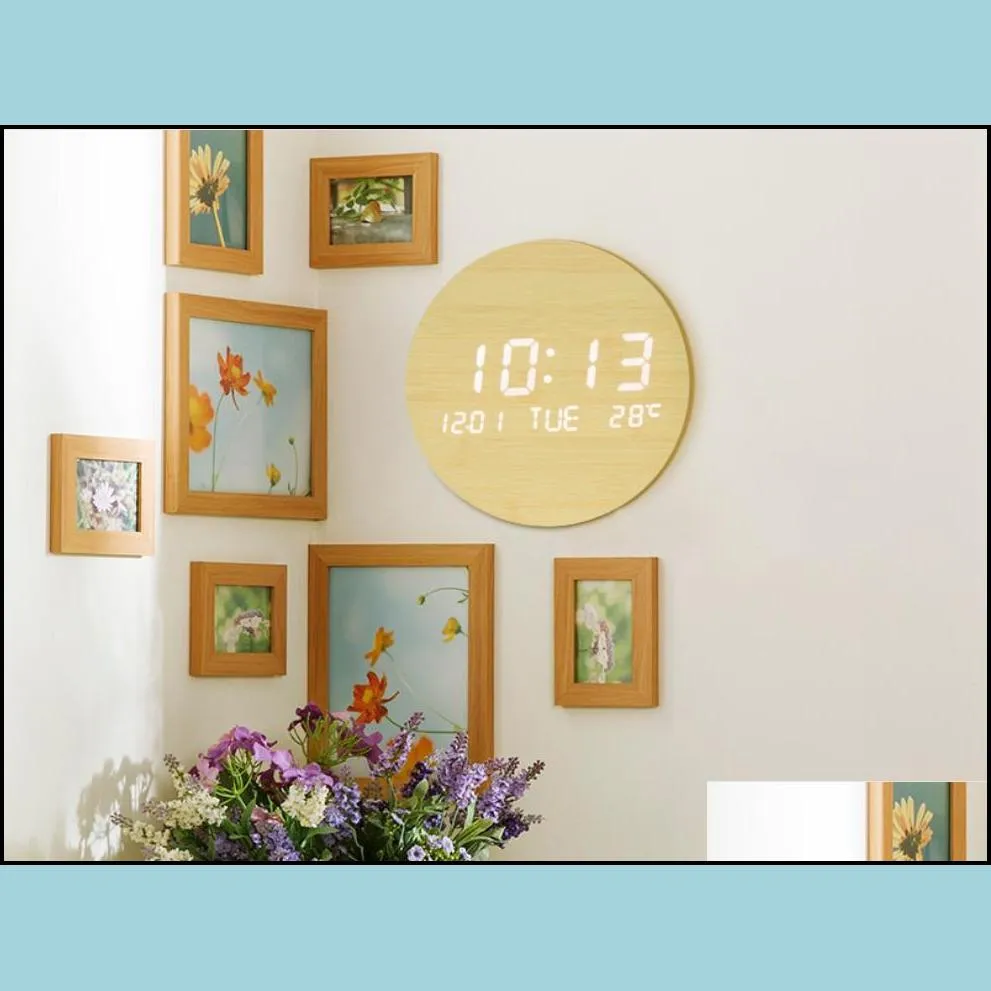 wall clocks led digital table clock alarm mirror hollow modern design watch for home living room decoration wood white gift1