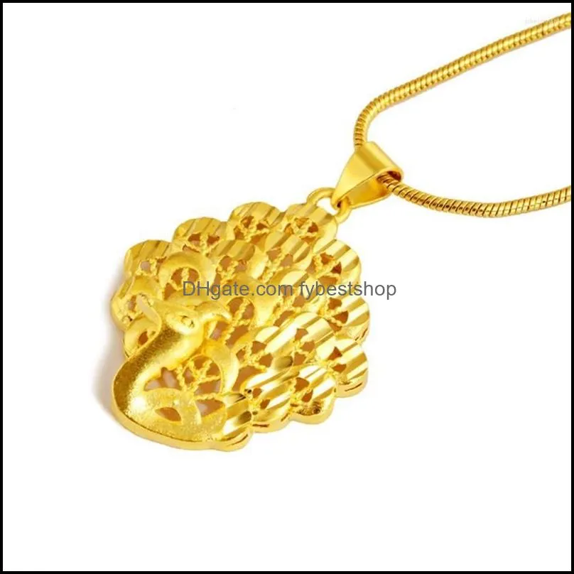 pendant necklaces peacock chain yellow gold filled classic womens girls charm necklace gift