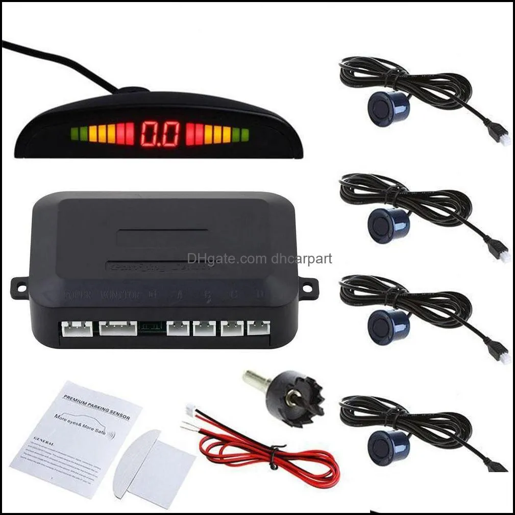 new dc12v led bibibi car parking 4 sensors auto car reverse backup rear buzzer radar system kit sound alarm