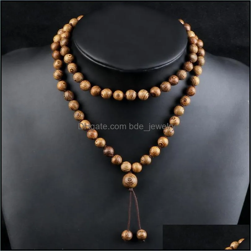 pendant necklaces 8mm beaded necklace men buhhist prayer handmade knotted wooden beads bracelet women yoga meditation jewelry bohemian