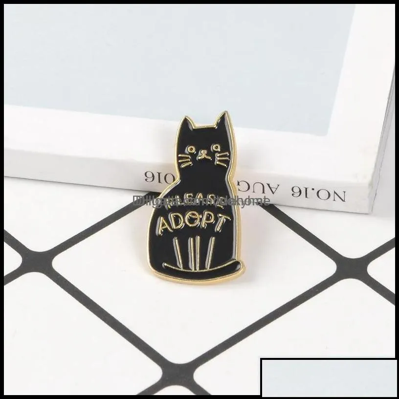 pins brooches jewelry black enamel cat button pins for clothes bag please adopt the badge of cartoon animal gift friends c3 drop delivery