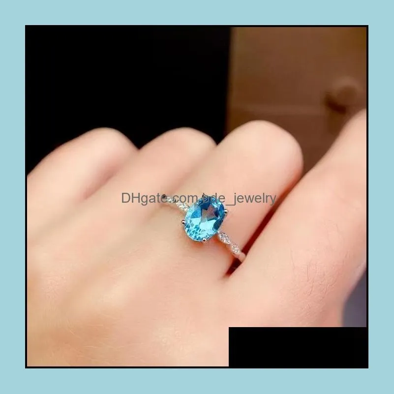 cluster rings kjjeaxcmy fine jewelry 925 sterling silver inlaid natural swiss blue topaz women vintage lovely oval adjustable gem ring