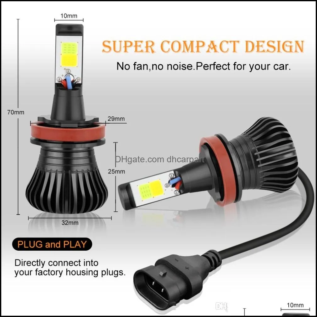 2x h11 led auto fog lamp bulbs h7 9005 9006 hb3 hb4 led 21w cob chips 6000k white 3000k amber yellow dual color switch car driving
