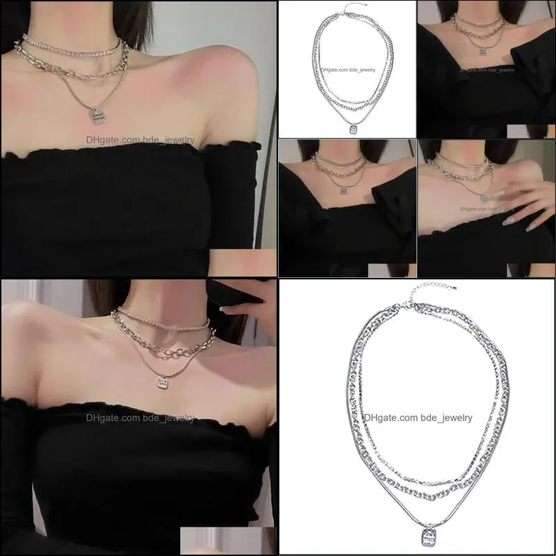 chokers origin summer metallic multilayer geometrical square pendant necklace for women charming letter chunky chain jewelry