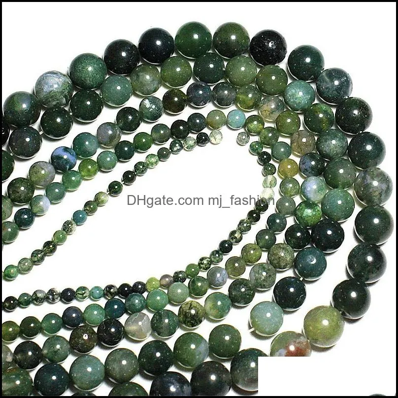 8mm wholesale moss grass agat natural stone round loose green beads for jewelry making 4/6/8/10/12 mm diy bracelet strand 15.5``