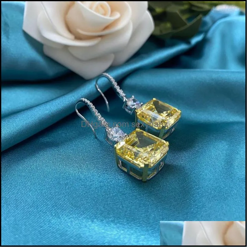 stud solid 925 sterling silver asscher cut 14x14mm created citrine moissanite diamond drop dangle women earrings fine jewelry