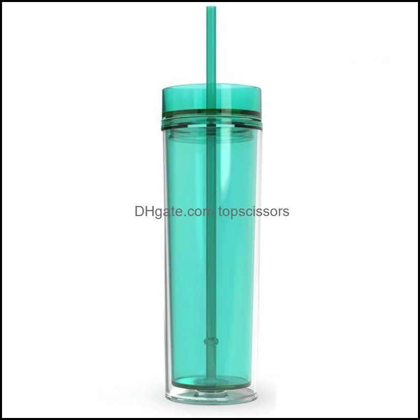 480ml skinny acrylic tumbler with lid and straw double wall clear plastic cup bpa straight water bottle acrylic travel mug