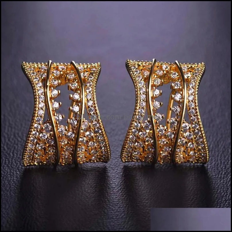stud dazz luxury gold color flower square earrings cz zircon hollow out earring womens wedding party banquet copper accessories
