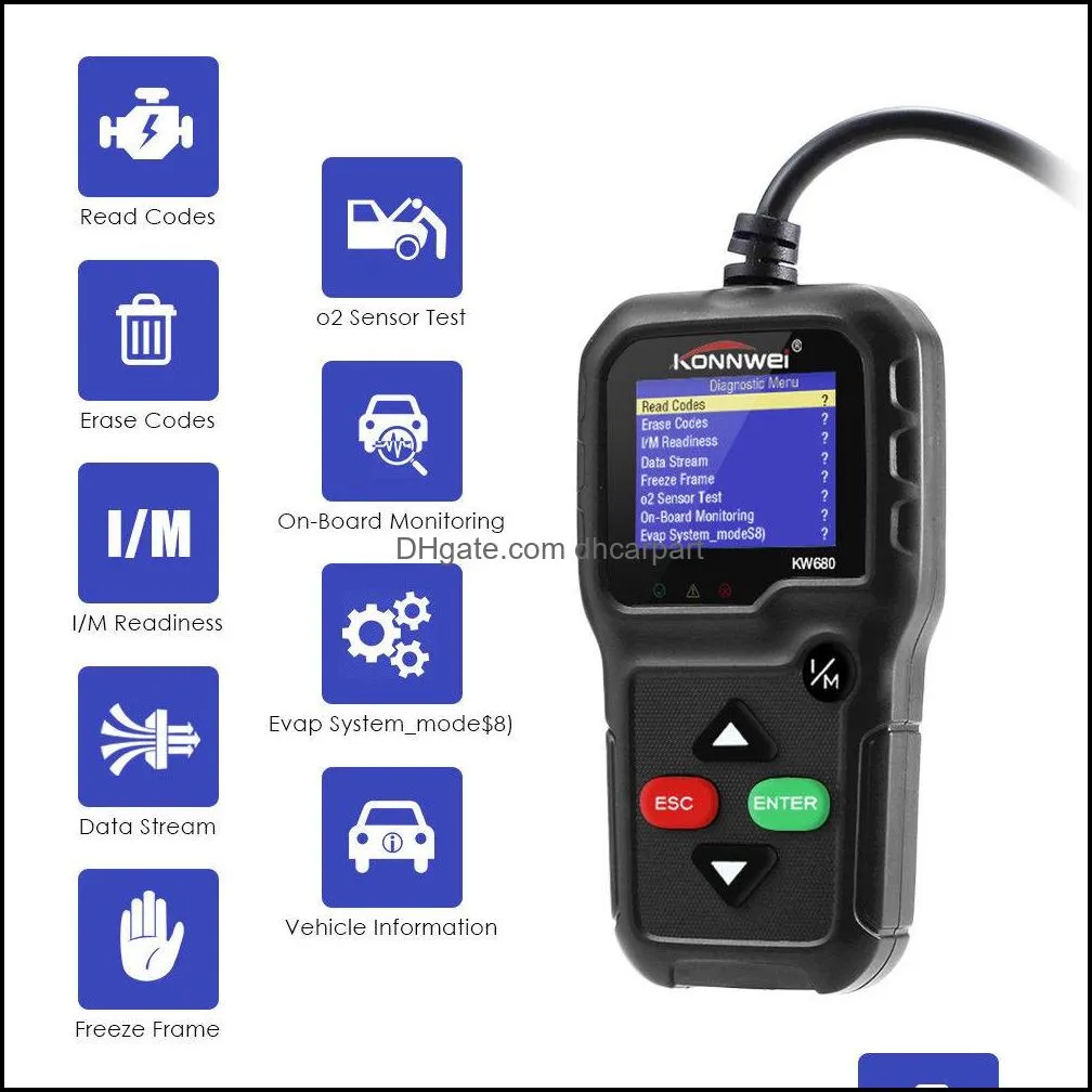 odb2 konnwei kw680 car diagnostic tool obd2 automotive scanner better ad410 engine fault code reader scan tool obd 2 autoscanner