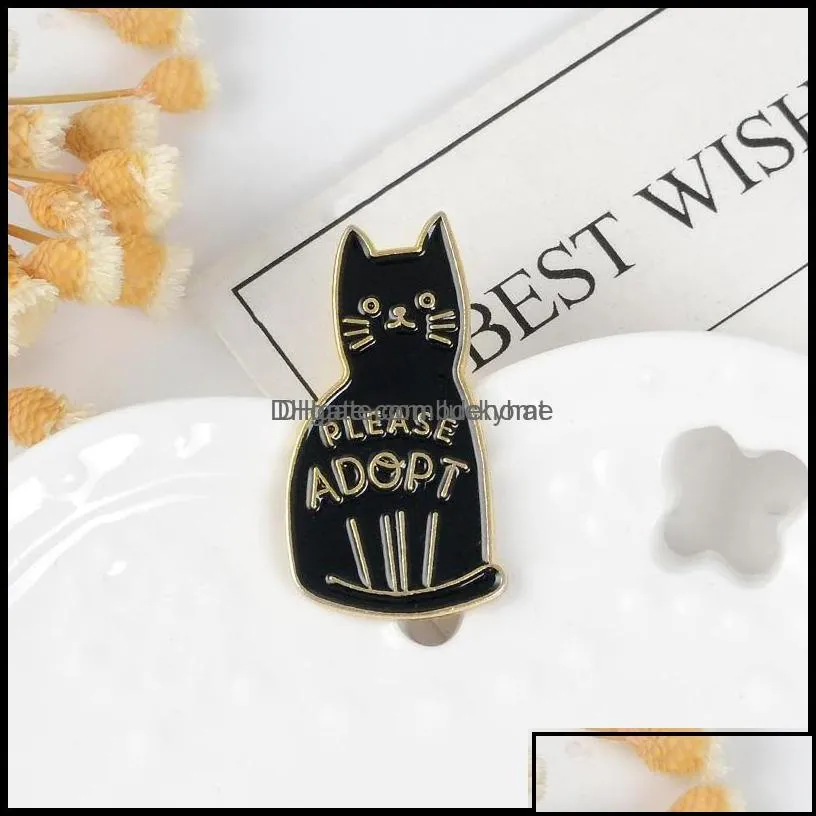 pins brooches jewelry black enamel cat button pins for clothes bag please adopt the badge of cartoon animal gift friends c3 drop delivery