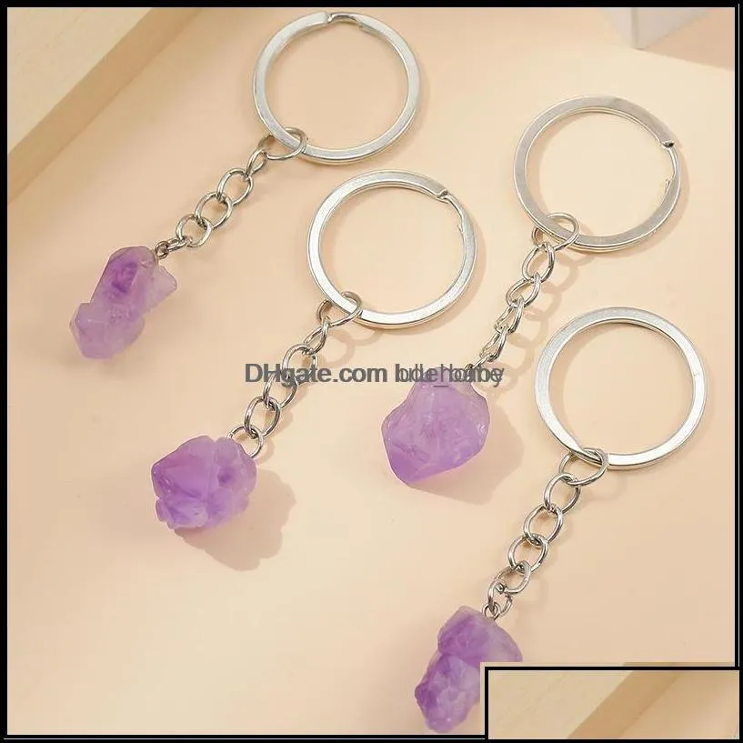 key rings jewelry natural stone amethyst crystal ring keychain pendant keyrings bag accessories drop delivery 2021 phvoq