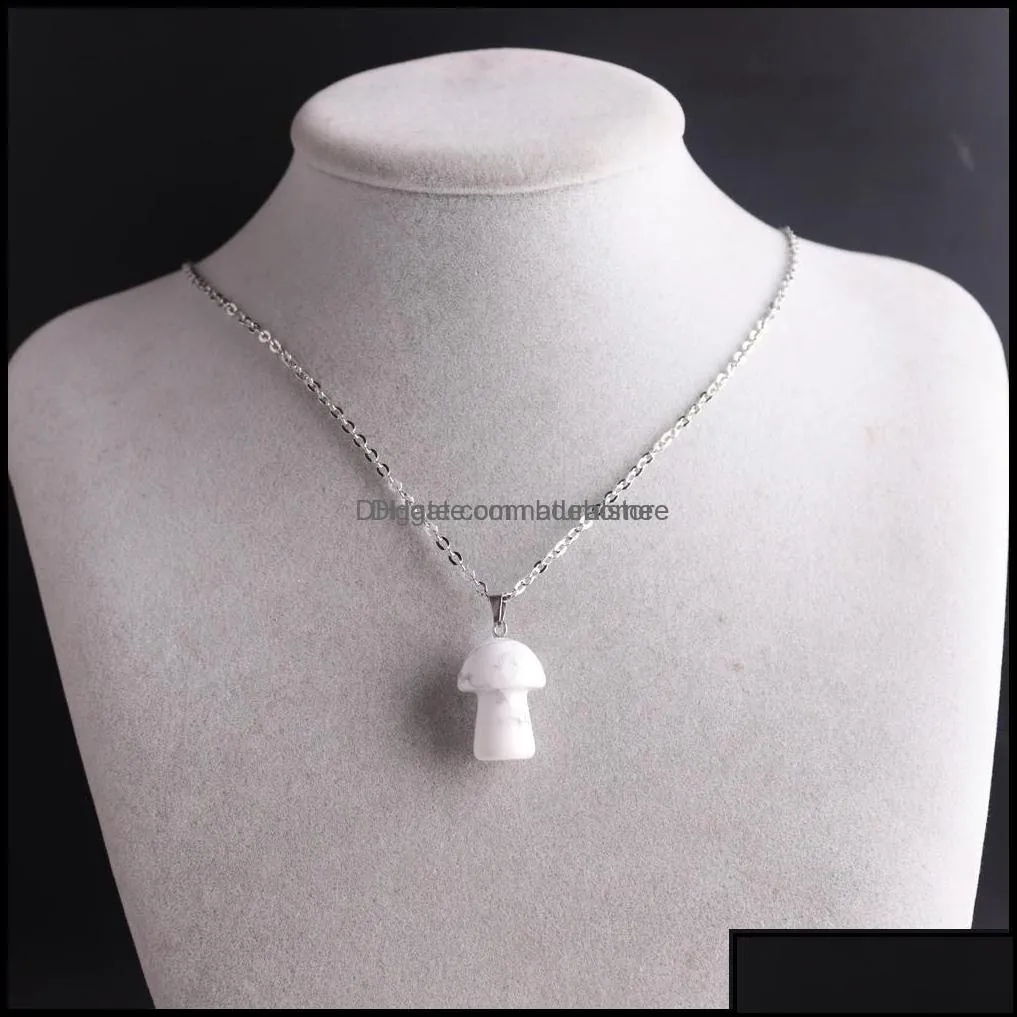 pendant necklaces pendants jewelry natural stone carving mushroom shape reiki healing crystal tiger eye rose quartz amethyst agate opal