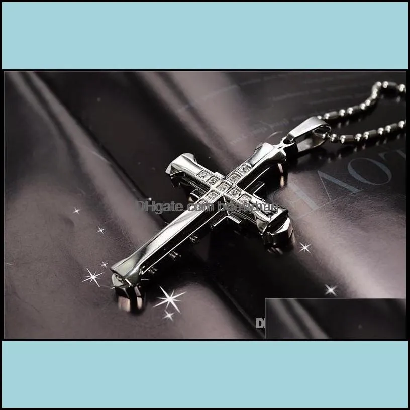 mens crystal cross pendant sier gold black stainless steel necklace drop delivery 2021 necklaces pendants jewelry pyikm