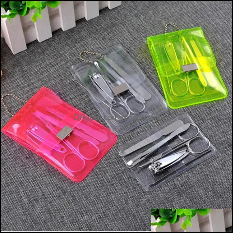 wholesale 5pcs stainless steel nail care set pedicure scissors tweezer knife ear pick utility nail clipper kit manicure set
