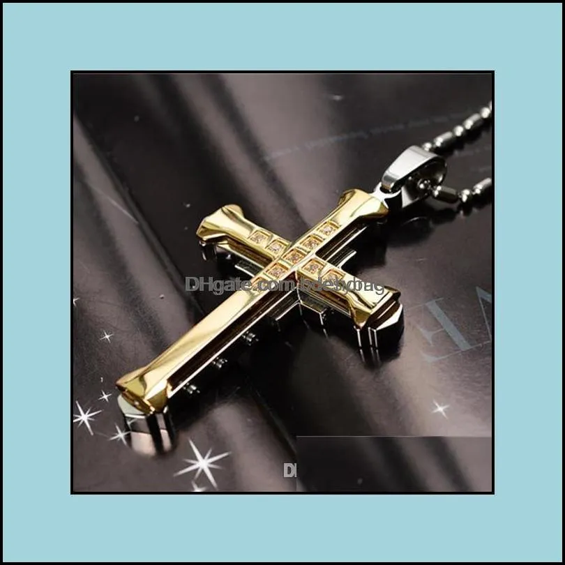 mens crystal cross pendant sier gold black stainless steel necklace drop delivery 2021 necklaces pendants jewelry pyikm