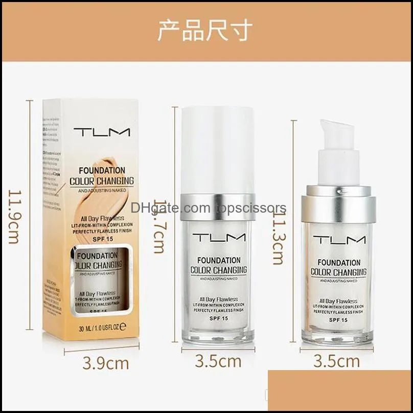 tlm flawless color changing foundation warm skin tone colour face makeup base nude facial moisturizing liquid cover concealer