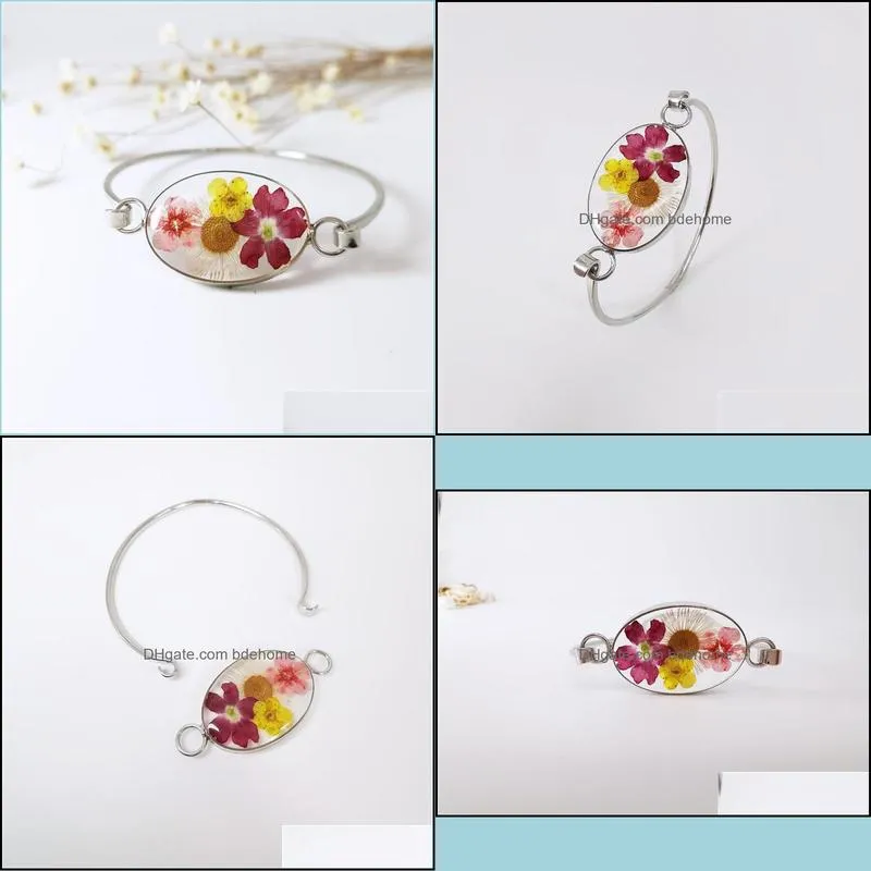 bangle wholesale 1pcs simple classic epoxy resin dried flower bracelet fashion real herbarium for ladies jewelry party giftbangle