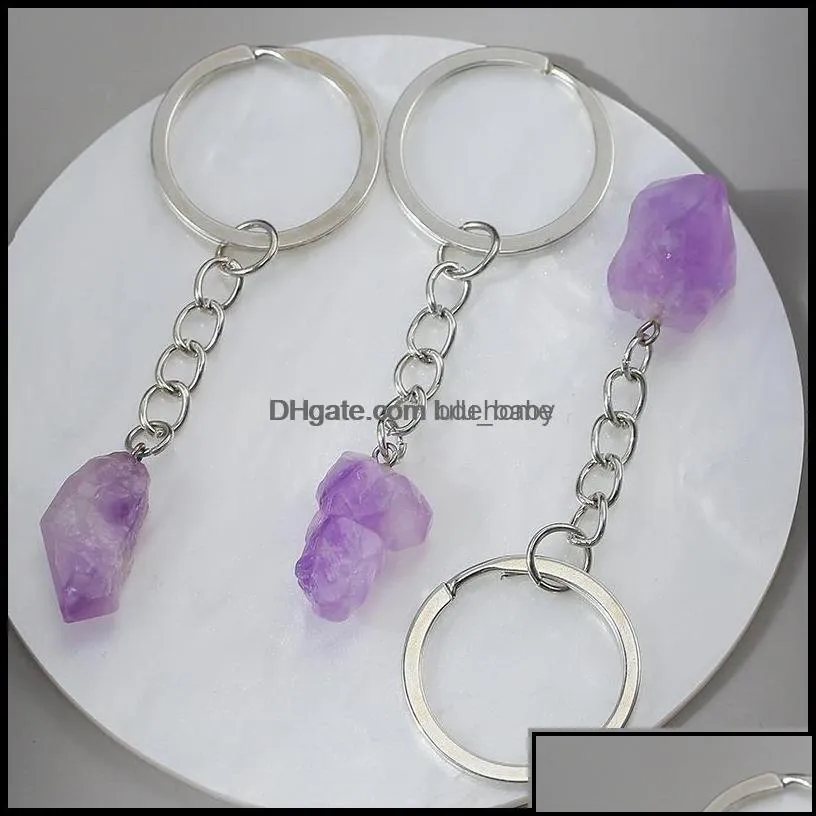 key rings jewelry natural stone amethyst crystal ring keychain pendant keyrings bag accessories drop delivery 2021 phvoq