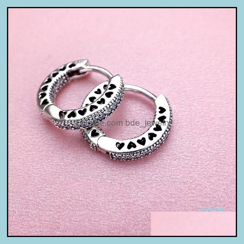 heart hoop earrings original box for pandora 925 sterling silver small ear ring for women mens earring336v