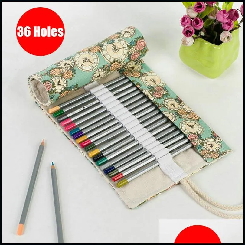 pencil cases 36/48/72 holes roll up school case escolar estuche box stationery material rose flower kawaii cat bag 30311