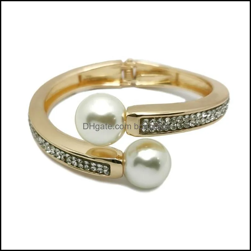 bangle luxury imitation pearl rhinestones alloy cuff bracelets charm bangles for women wedding party jewelry female pulseiras