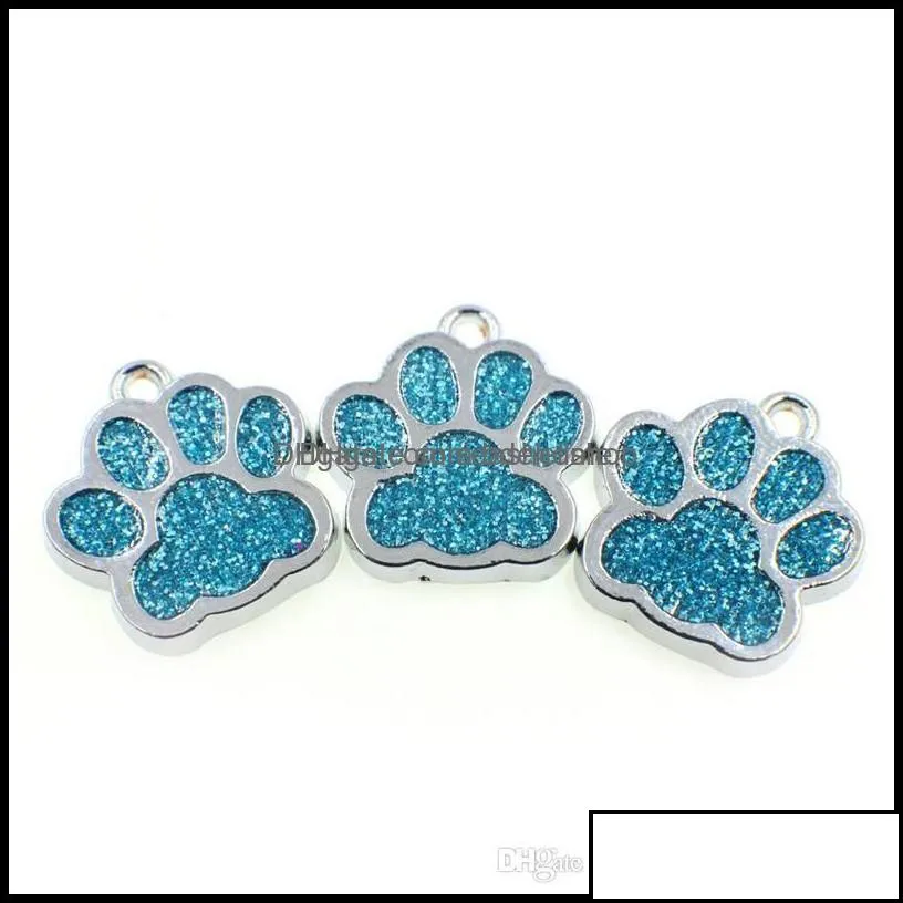charms jewelry findings components 50pcs hc358 bling enamel cat dog/bear paw prints hang pendant fit rotating key chain keyrings bag