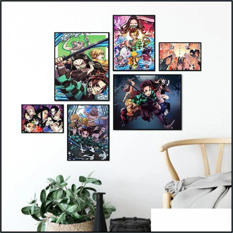 paintings japanese anime demon slayer poster picture art home decor hd quality canvas painting bedroom living kids room sofa wall